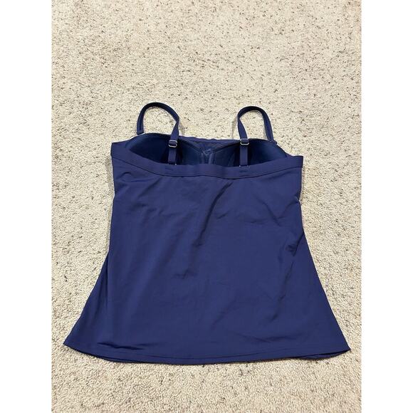 LANDS END 14 Swimsuit Top Tankini Ruched Wireless Slimming NAVY BLUE J24 - Picture 2 of 4